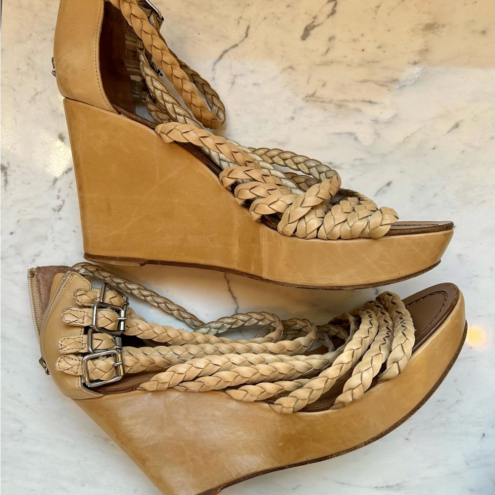 Sigerson Morrison Braided Strappy Platform Shoes, size 10, Tan